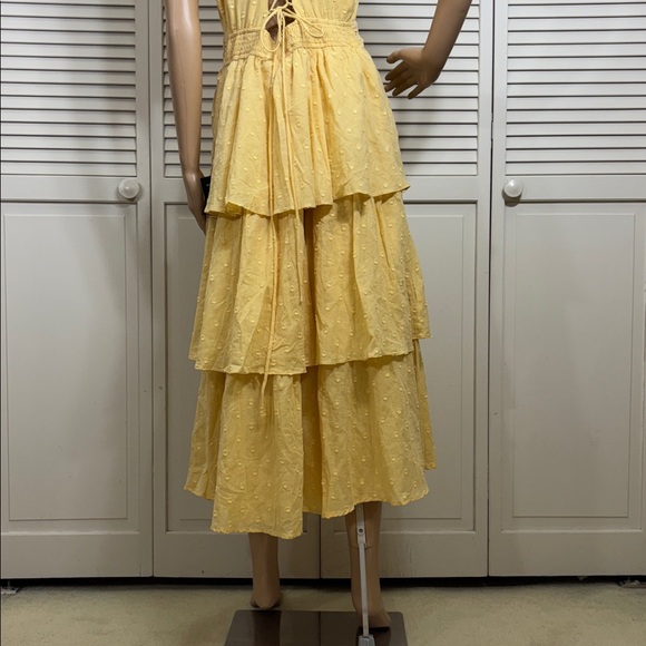 NWT Lulus Charming Decision Yellow Swiss Dot Ruched Tiered Midi Dress XL - Picture 12 of 15